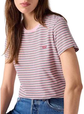 Camisa Levis Perfect Tee Stripes rosa para mulher
