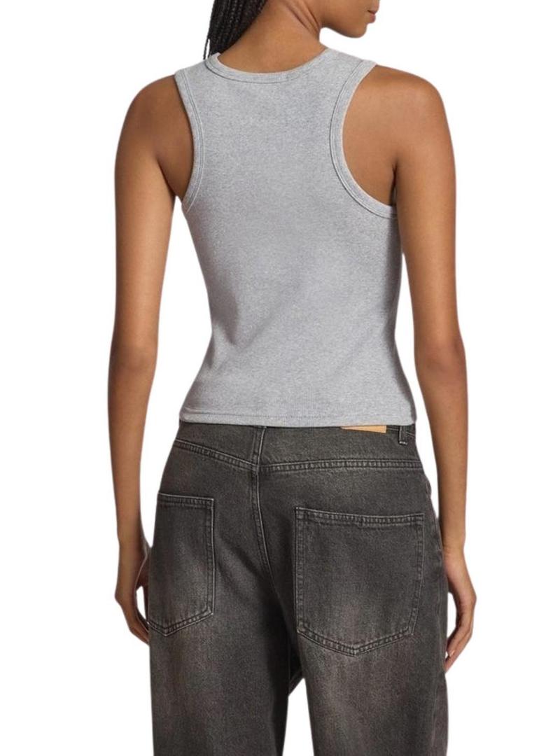 Camiseta Calvin Klein Jeans Woven Label cinza para mulher.