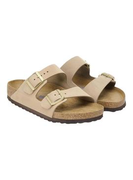 Chinelos Birkenstock Arizona Soft bege para mulheres