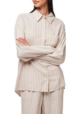 Camisa Pieces Pia oversize bege para mulher