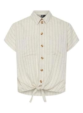 Camisa Pieces Pia listrada bege para mulher