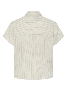Camisa Pieces Pia listrada bege para mulher