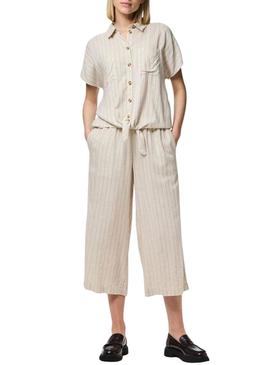 Camisa Pieces Pia listrada bege para mulher