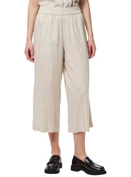 Calça culotte Pieces Pia listrada bege para mulher.