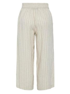 Calça culotte Pieces Pia listrada bege para mulher.