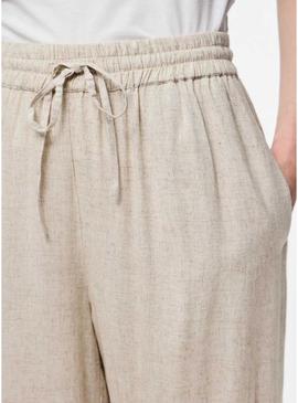 Calça Pieces Pia Wide bege para mulher.