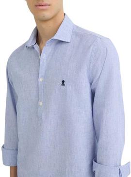 Camisa O Polvo Oxford listrado azul para homem.