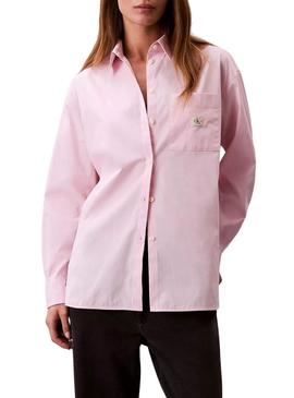 Camisa Calvin Klein Jeans Poplin oversize rosa para mulher.