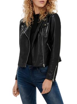 Jaqueta de couro sintético preto Only Gemma para mulher