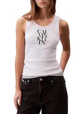 Camiseta Calvin Klein Jeans Rib branca para mulher.