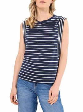 Camiseta Vila Viveriana azul marinho e branco para mulher