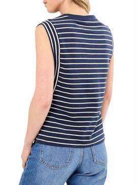 Camiseta Vila Viveriana azul marinho e branco para mulher