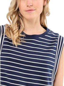 Camiseta Vila Viveriana azul marinho e branco para mulher