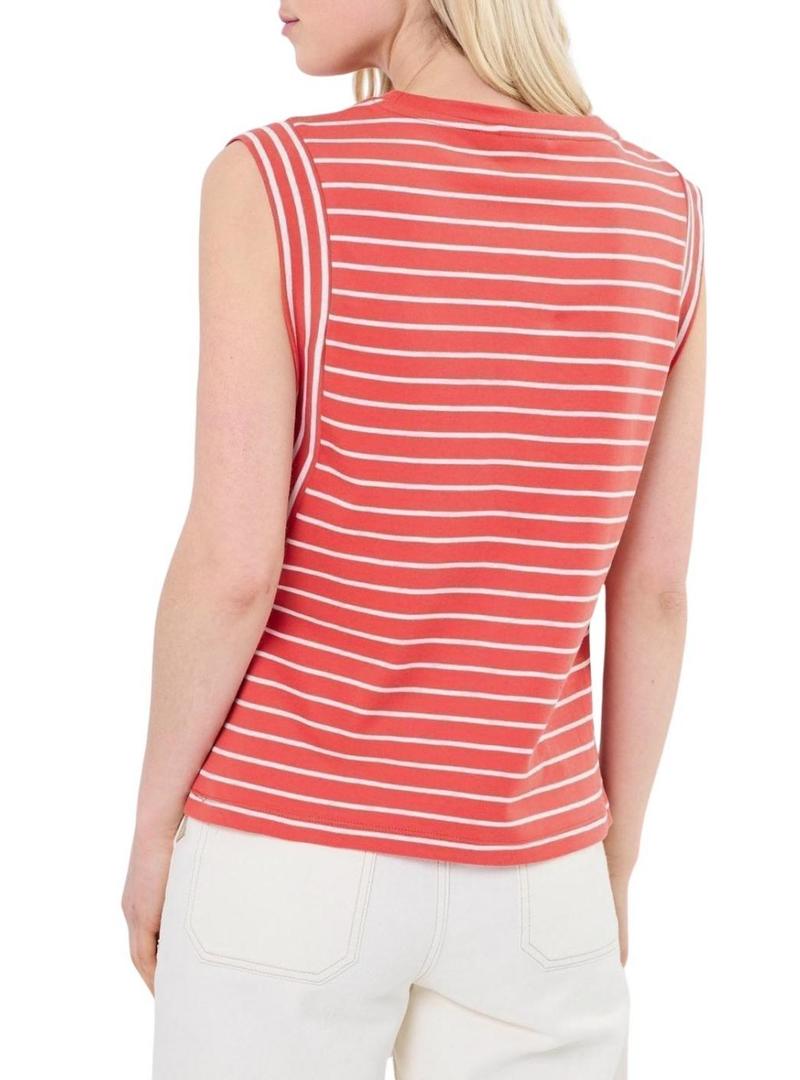 Camiseta Vila Viveriana coral e branco para mulher.
