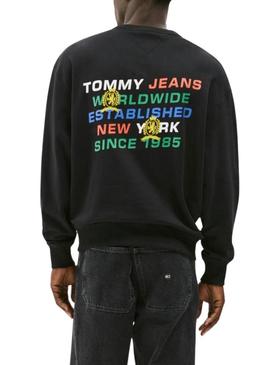 Moletom Tommy Jeans Varsity preto para mulher.