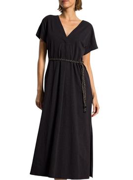 Vestido Vila Viverano preto com cinto para mulher.