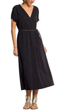 Vestido Vila Viverano preto com cinto para mulher.