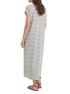 Vestido Vila Visinny bege estampado com listras pretas para mulher.