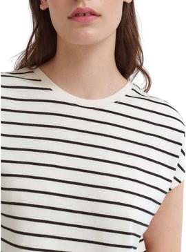 Vestido Vila Visinny bege estampado com listras pretas para mulher.