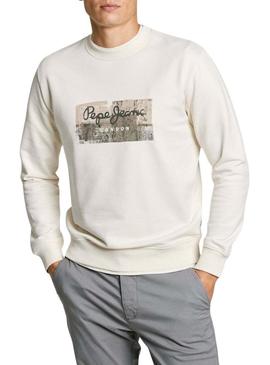 Moletom Pepe Jeans Dalter Crew branco para homem.