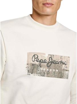 Moletom Pepe Jeans Dalter Crew branco para homem.