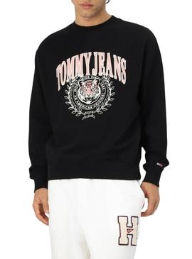 Moletom Tommy Jeans Varsity Tiger preto para homem.