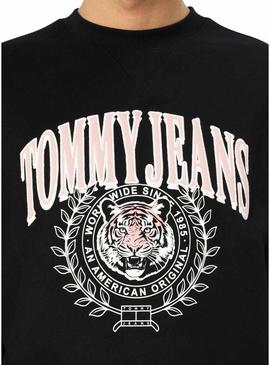 Moletom Tommy Jeans Varsity Tiger preto para homem.