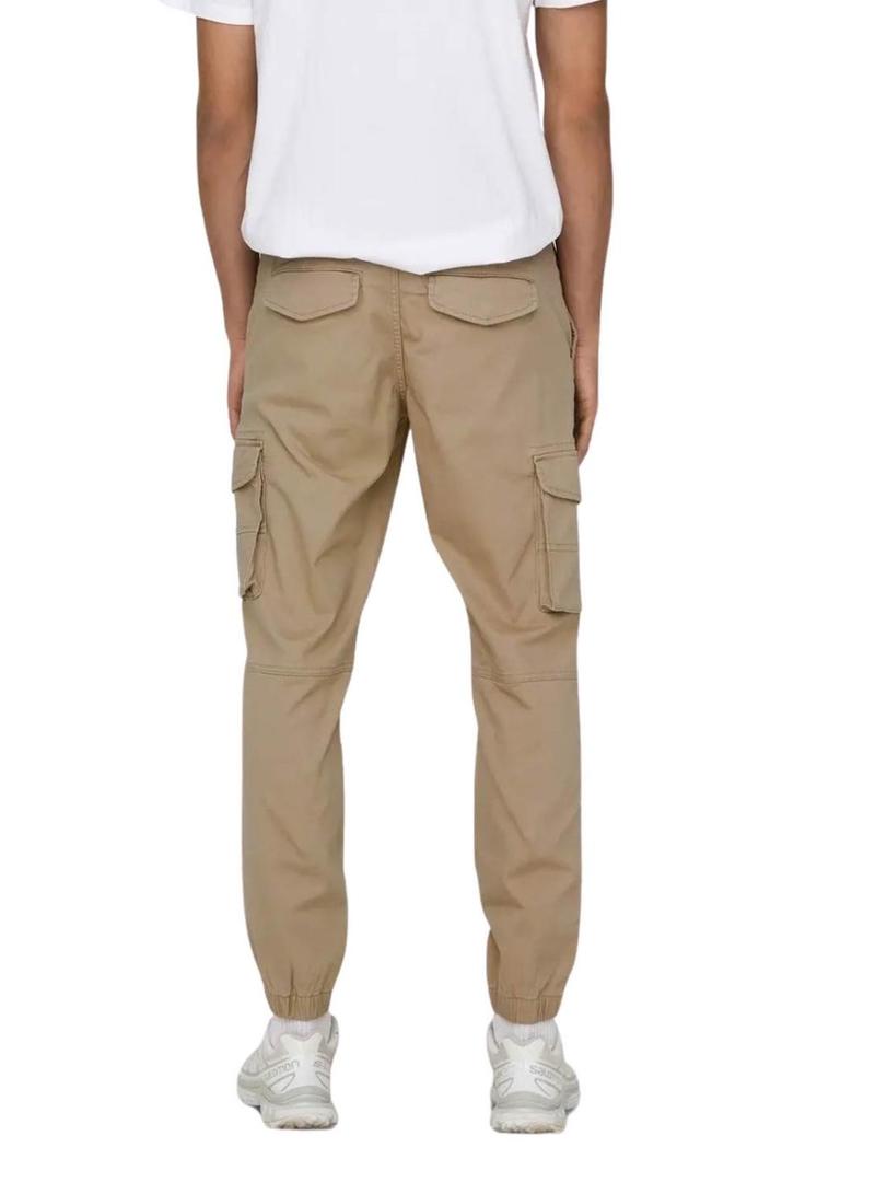 Calça Only and Sons Carter cargo bege para homem.