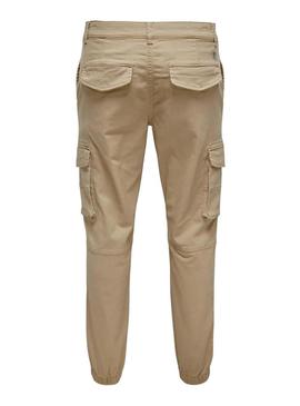 Calça Only and Sons Carter cargo bege para homem.