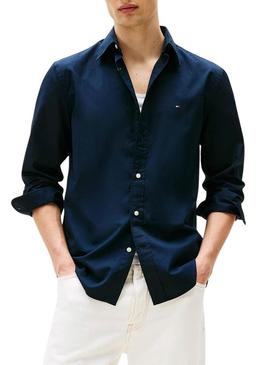 Camisa Tommy Hilfiger Core Flex azul marinho para homem.
