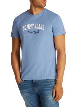 Camisa Tommy Jeans Varsity Pop azul para homem.
