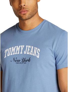 Camisa Tommy Jeans Varsity Pop azul para homem.