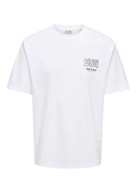 Camiseta Only and Sons Tristan branca para homem.