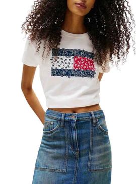 Camiseta Tommy Jeans Floral branca para mulher.
