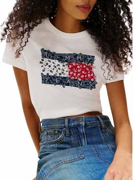 Camiseta Tommy Jeans Floral branca para mulher.