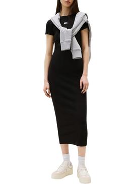 Vestido Tommy Jeans Badge Rib preto para mulher