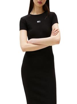 Vestido Tommy Jeans Badge Rib preto para mulher
