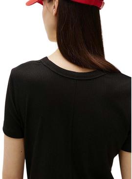 Vestido Tommy Jeans Rib Bodycon preto para mulher.