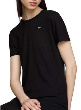 Vestido Tommy Jeans Rib Bodycon preto para mulher.