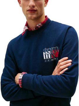 Moletom Tommy Jeans Flag azul marinho para homem.