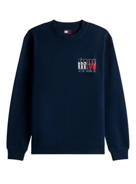 Moletom Tommy Jeans Flag azul marinho para homem.