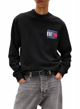 Moletom Tommy Jeans Flag preto para homem.