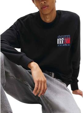Moletom Tommy Jeans Flag preto para homem.