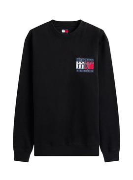 Moletom Tommy Jeans Flag preto para homem.