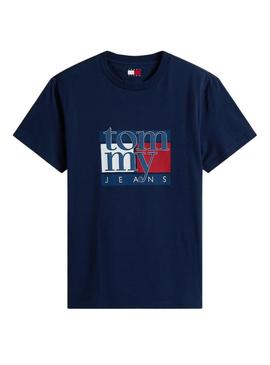 Camiseta Tommy Jeans Flag Slim azul marinho para homem