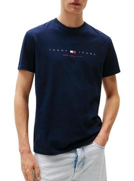 Camiseta Tommy Jeans Flag Linear azul marinho para homem.