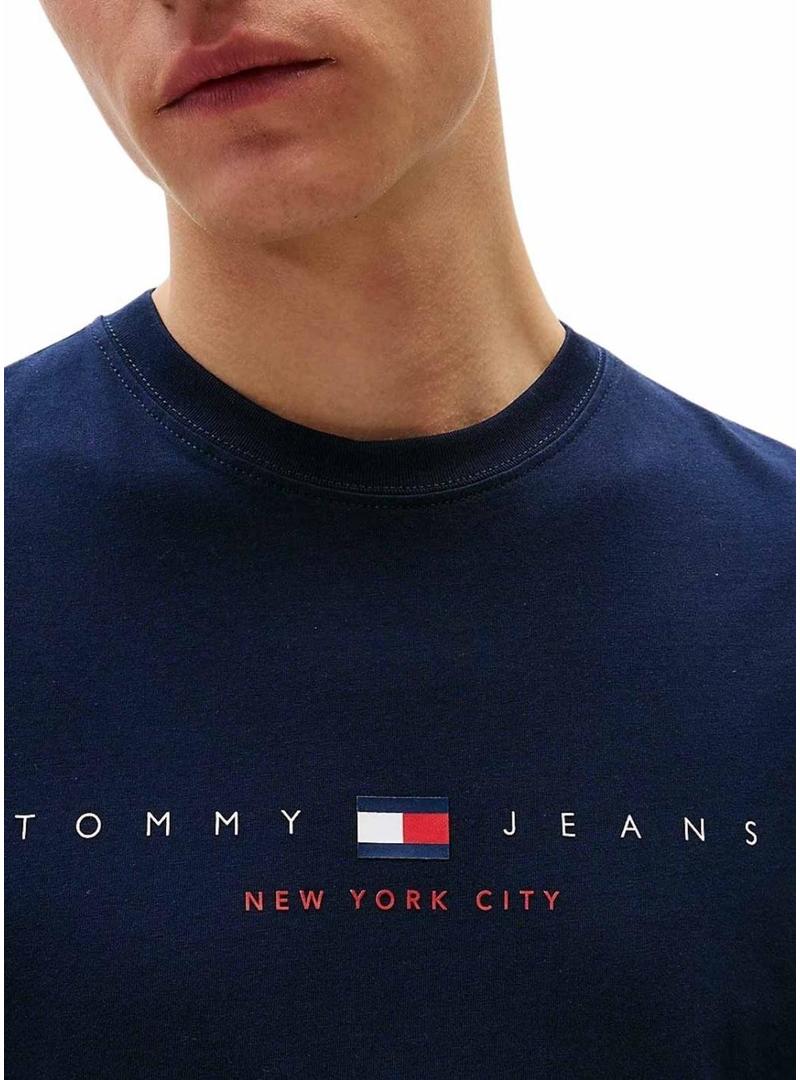 Camiseta Tommy Jeans Flag Linear azul marinho para homem.