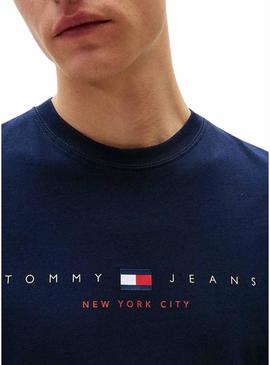 Camiseta Tommy Jeans Flag Linear azul marinho para homem.