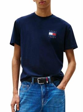 Camiseta Tommy Jeans Flag azul para homem.