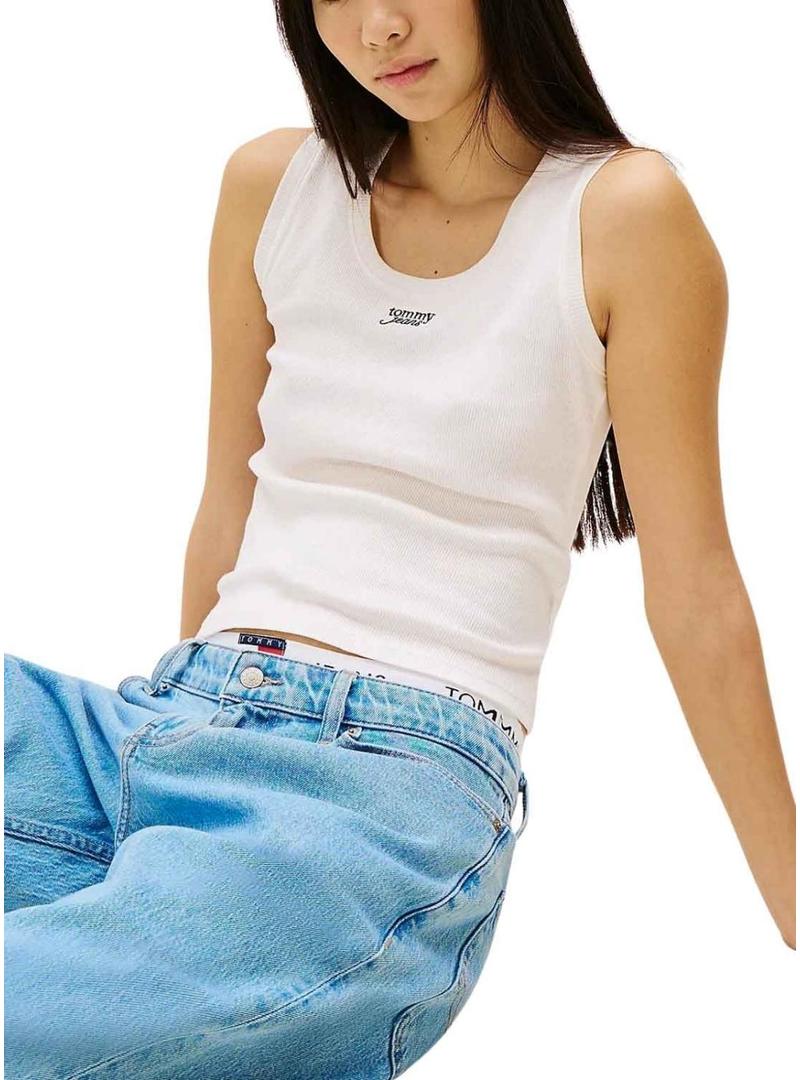 Camiseta Tommy Jeans Tank branca para mulher.